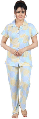 Qunity Women Printed Yellow Night Suit Set