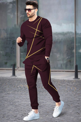 TRIPR Men Printed Maroon Night Suit Set