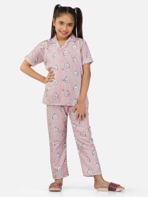 Sand Dune Girls Printed Orange Shirt & Pyjama set