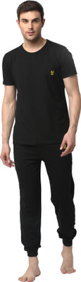MACK JONNEY Men Solid Black Top & Pyjama Set