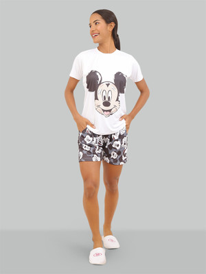 R V Enterprise Women Printed Black, White Top & Shorts Set