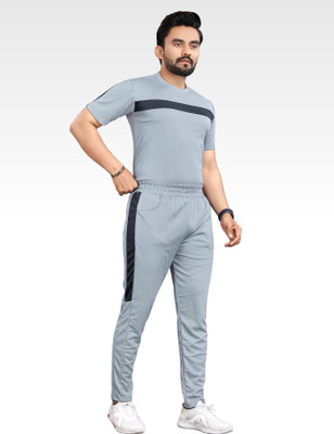 LINSOR FASHION Men Striped Grey Night Suit Set