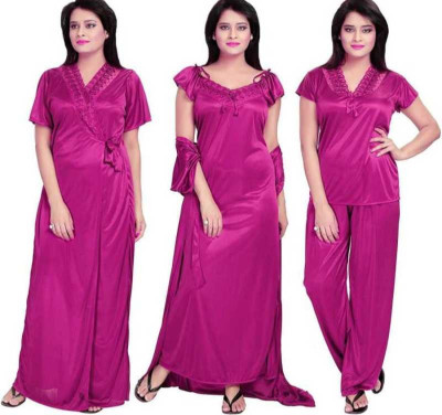 Favitery Women Solid Pink Night Suit Set
