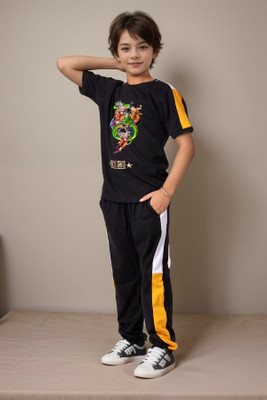 Keenuu Boys Printed Black Night Suit Set