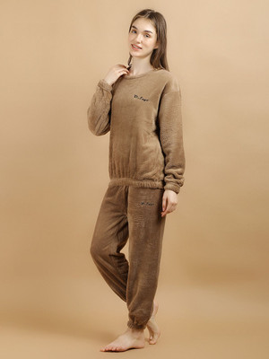 PKF Women Solid Brown Night Suit Set