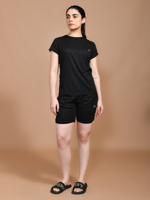 SKYKNIT Women Solid Black Top & Shorts Set
