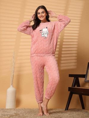 ETC Women Self Design Pink Night Suit Set