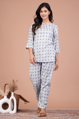 FROEBEL Women Printed Grey Night Suit Set