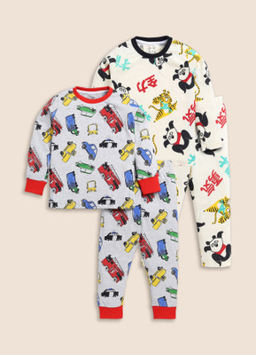 Lazy Shark Boys Printed Yellow Night Suit Set