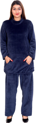 AGGARWAL Women Solid Dark Blue Top & Pyjama Set