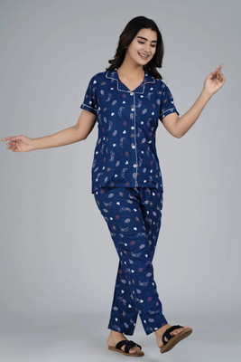 Harsh Enterprises Women Printed Blue Night Suit Set