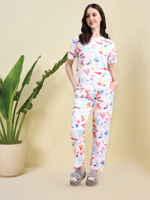 BEYOGINI Women Printed Multicolor Top & Pyjama Set