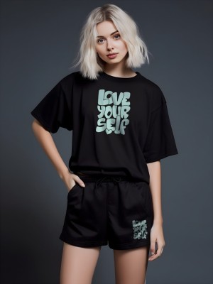 sham Women Printed Black Top & Shorts Set