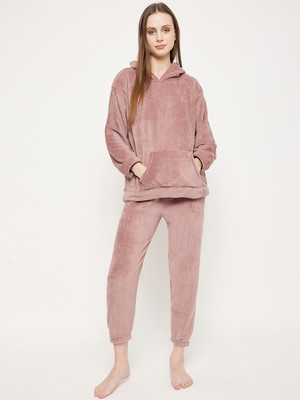 Camey Women Solid Pink Top & Pyjama Set