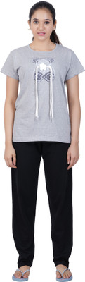 GOKUL FASHION Women Embroidered Grey Top & Pyjama Set