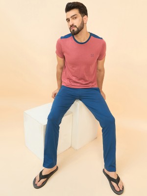 SWEET DREAMS Men Solid Pink, Blue Top & Pyjama Set