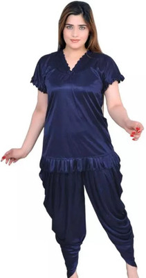 MC Fashion Women Solid Blue Night Suit Set