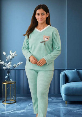 TIARA WORLD Girls Self Design Blue Night Suit Set
