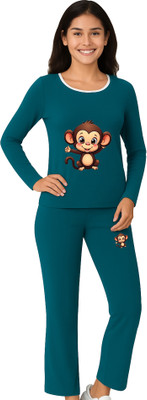Xivir Women Printed Dark Green Shirt & Pyjama set