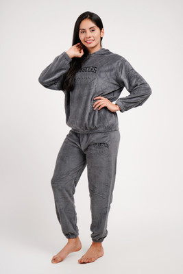 Lugo Women Solid Grey Night Suit Set