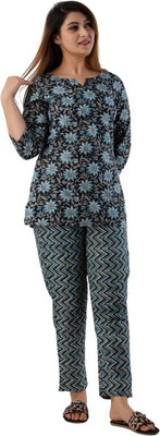 silvastra Women Printed Black Top & Pyjama Set