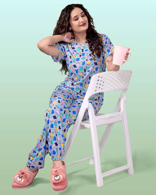 HouseOfCommon Women Printed Multicolor Top & Pyjama Set