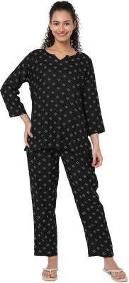 Smarty Pants Women Printed Black Top & Pyjama Set