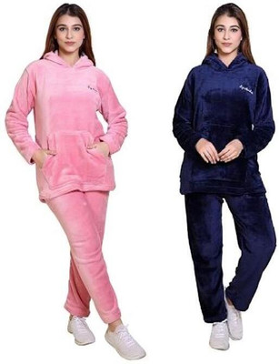 US Trendz Women Solid Blue, Pink Night Suit Set