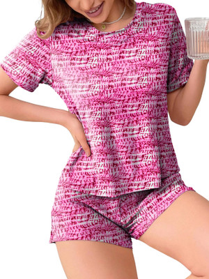 VMENTERPRISE Women Printed Pink Night Suit Set