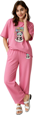 Shonisha Women Printed Pink Top & Pyjama Set