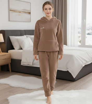 TIARA WORLD Women Self Design Brown Night Suit Set