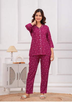 Mahaveeraattire Women Polka Print Maroon Shirt & Pyjama set