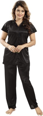 YAZIA Women Solid Black Shirt & Pyjama set