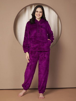Secret Wish Women Solid Purple Top & Pyjama Set