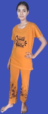 GSGARMENT Women Printed Yellow Top & Pyjama Set