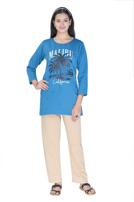 TVILLICK Women Printed Blue Top & Pyjama Set