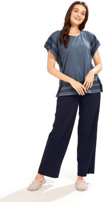 AV2 Women Solid Blue Top & Pyjama Set