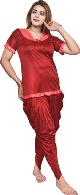 Fusion View Women Solid Red Night Suit Set