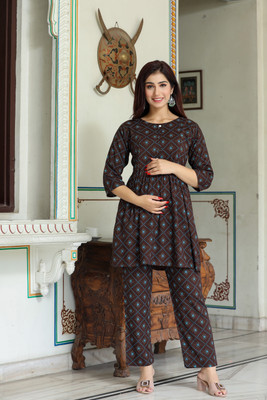 VINNY Women Printed Brown Night Suit Set
