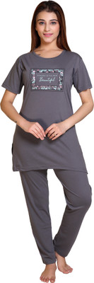 American Pie Women Printed Grey Top & Pyjama Set