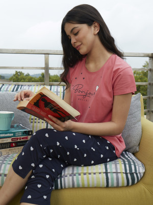 ZEYO Women Printed Pink Top & Capri Set