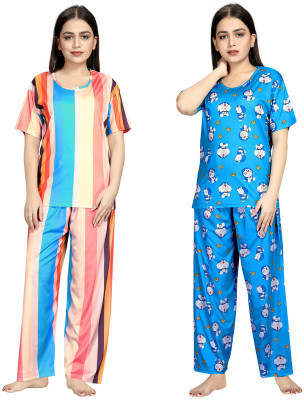 Exitro Women Printed Multicolor Top & Pyjama Set