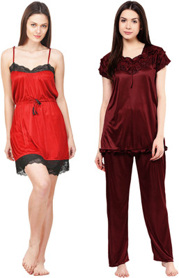 ROWENA Women Solid Multicolor Top & Pyjama Set