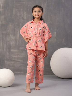 Sanskrutihomes Girls Animal Print Multicolor Night Suit Set