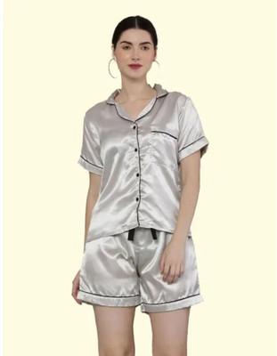 Vdc Creation Hub Women Solid Grey Night Suit Set