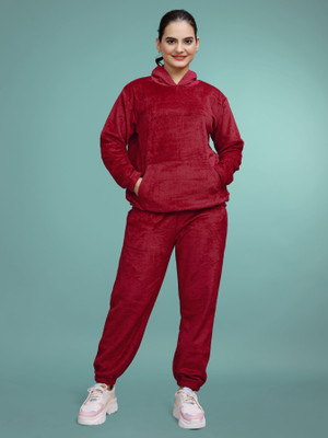 SAKARMAA Women Solid Maroon Top & Pyjama Set