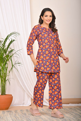 DreamBe Women Printed Red Top & Pyjama Set