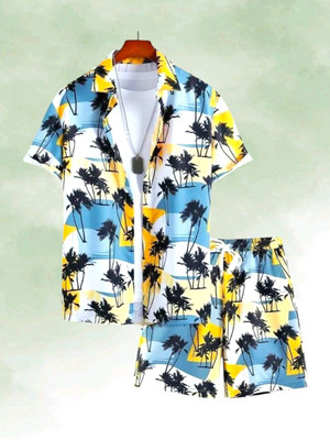 SEVENTEENSTITCH Men Printed Multicolor Top & Shorts Set