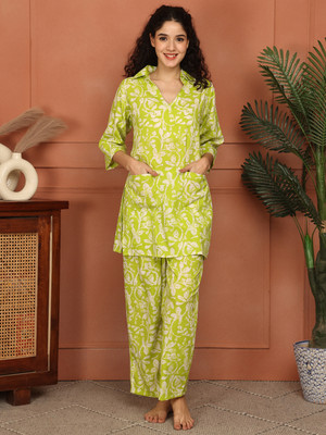 ETC Women Printed Light Green Night Suit Set