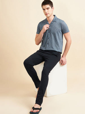SWEET DREAMS Men Solid, Printed Blue Top & Pyjama Set